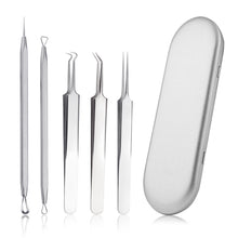 Load image into Gallery viewer, 5pcs Surgical Stainless Steel Blackhead Remover Pimple Comedone Extractor Tool Best Acne Removal Kit In Metal Case