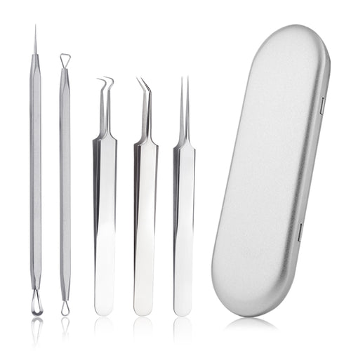 5pcs Surgical Stainless Steel Blackhead Remover Pimple Comedone Extractor Tool Best Acne Removal Kit In Metal Case